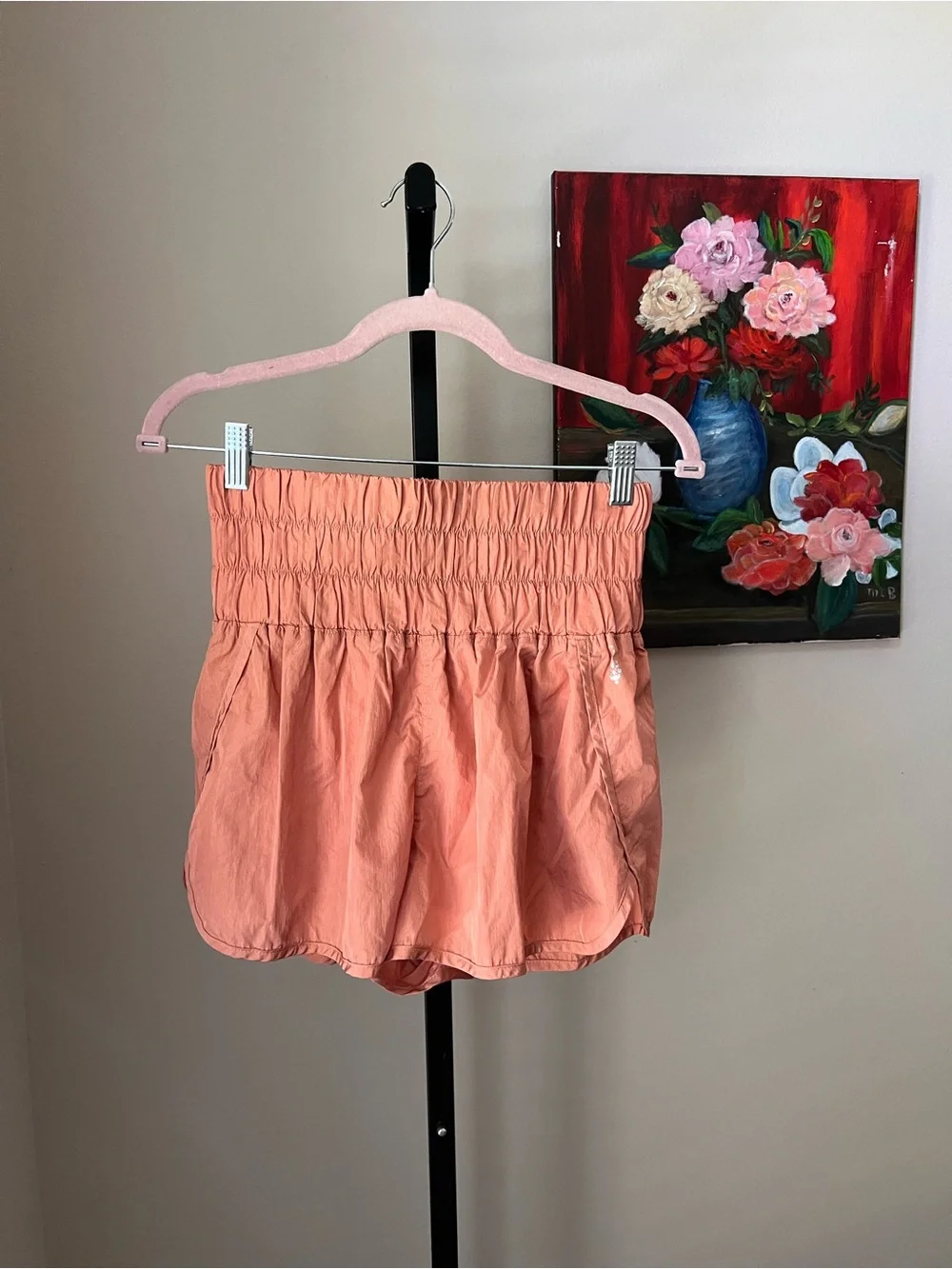 Free people movement the way home Smocked Waist Coral Peach Athletic Shorts - Picture 7 of 7